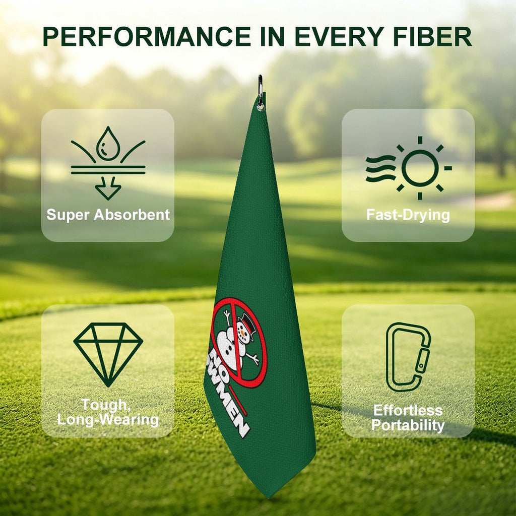 No Snowmen Forest Green Hanging Loop Golf Towel