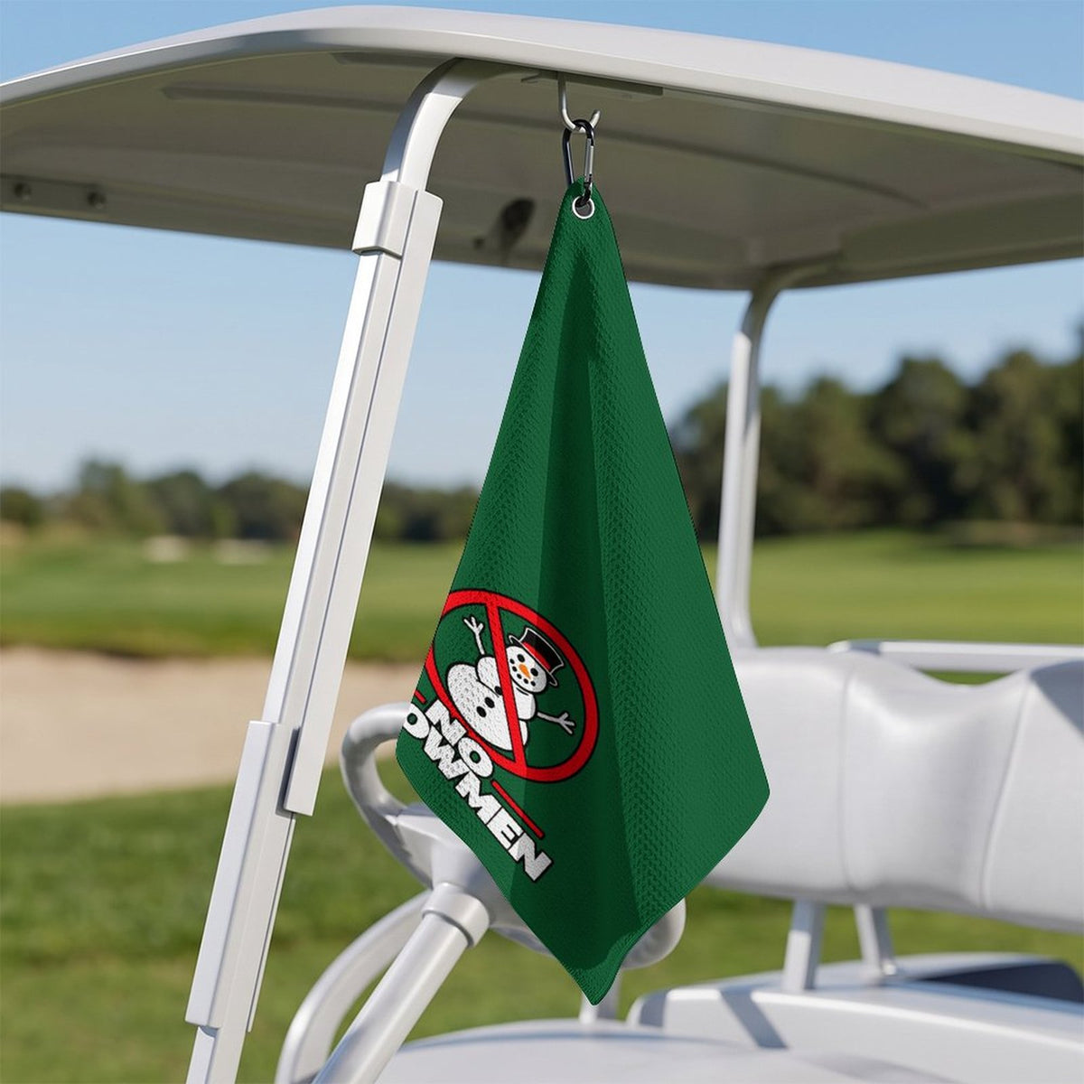 No Snowmen Forest Green Hanging Loop Golf Towel