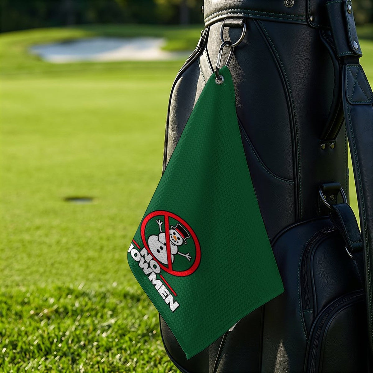 No Snowmen Forest Green Hanging Loop Golf Towel